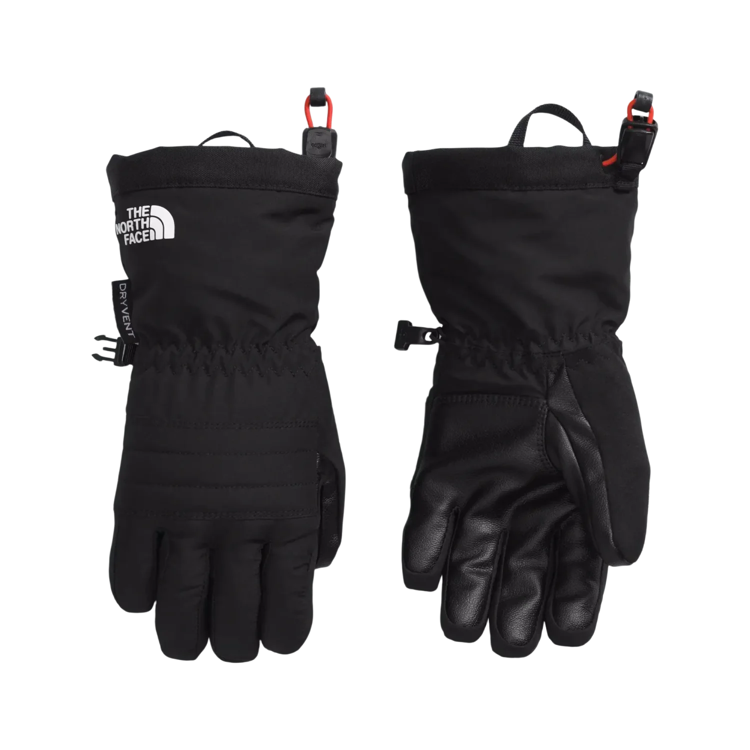 The North Face K's Montana Ski Gloves in TNF Black, front and back view flat