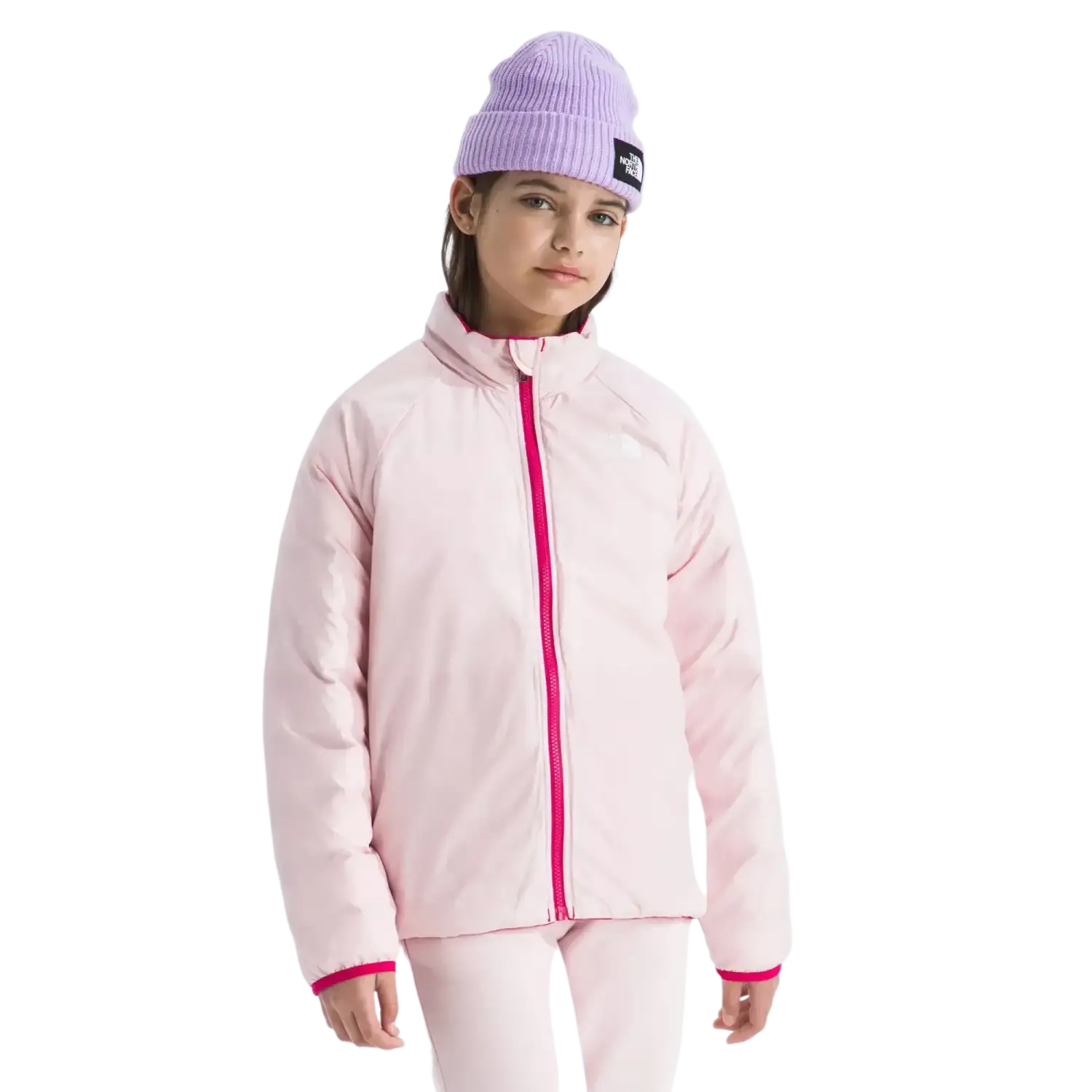 The North Face Kid's Perrito 4-N-1 Hooded Jacket in Lali Guran, front view on model 