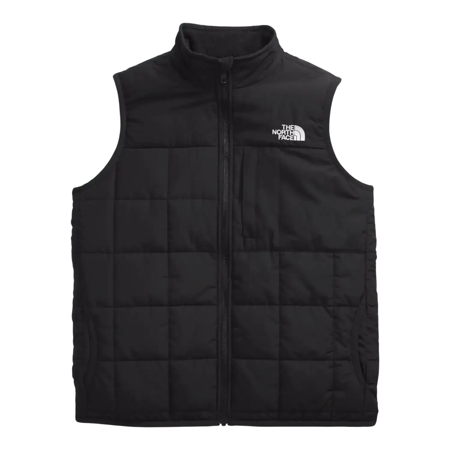 The North Face Kid's Reversible Shasta Vest in TNF Black, front view flat