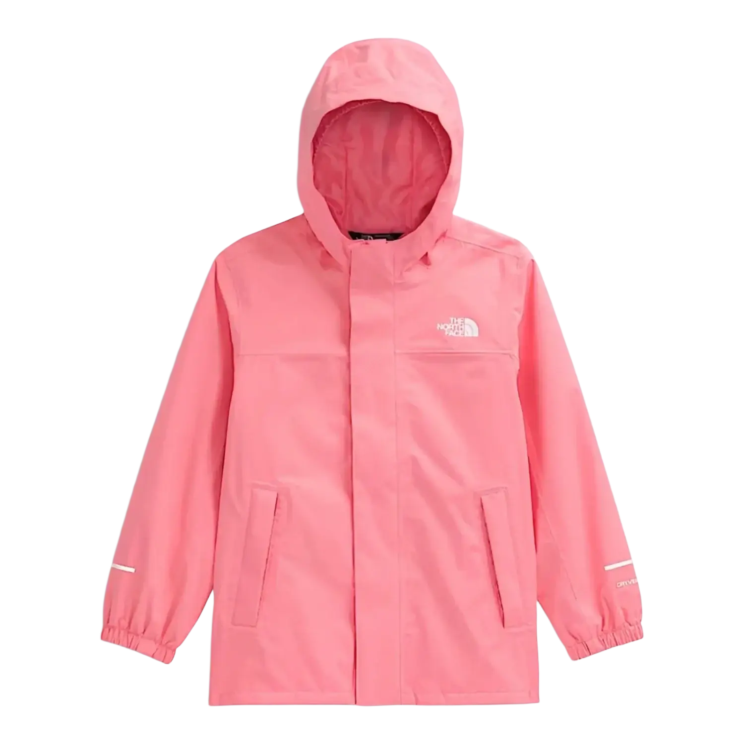 The North Face Kid's Antora Rain Jacket in coral crush, front view