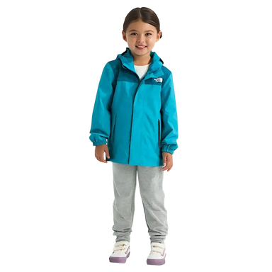 The North Face Kid's Antora Rain Jacket in meridian blue & dusk, on model front view