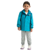 The North Face Kid's Antora Rain Jacket in meridian blue & dusk, on model front view