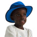 The North Face Kid's Class V Brimmer in hero blue tnf phantom topo print, on model front view