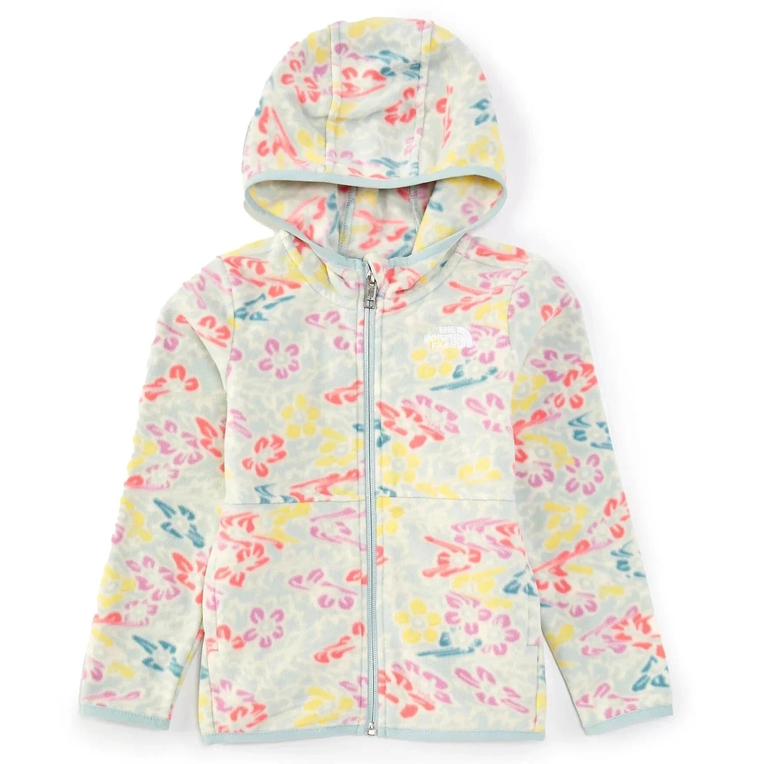 The North Face Kid's Glacier Full Zip Hoodie in muted pine folk floral, flat front