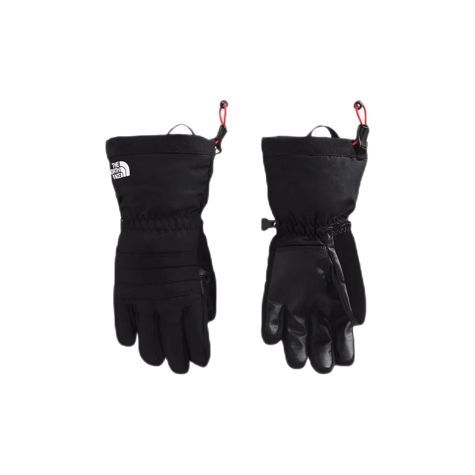 The North Face Kids’ Montana Ski Mitts shown in the Black color option. Front and back view.