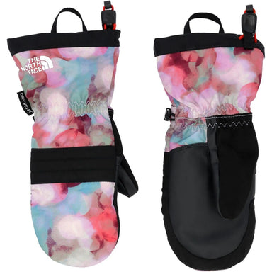 The North Face Kid's Montana Ski Mitts in lite lilac lens flare print, top view pair
