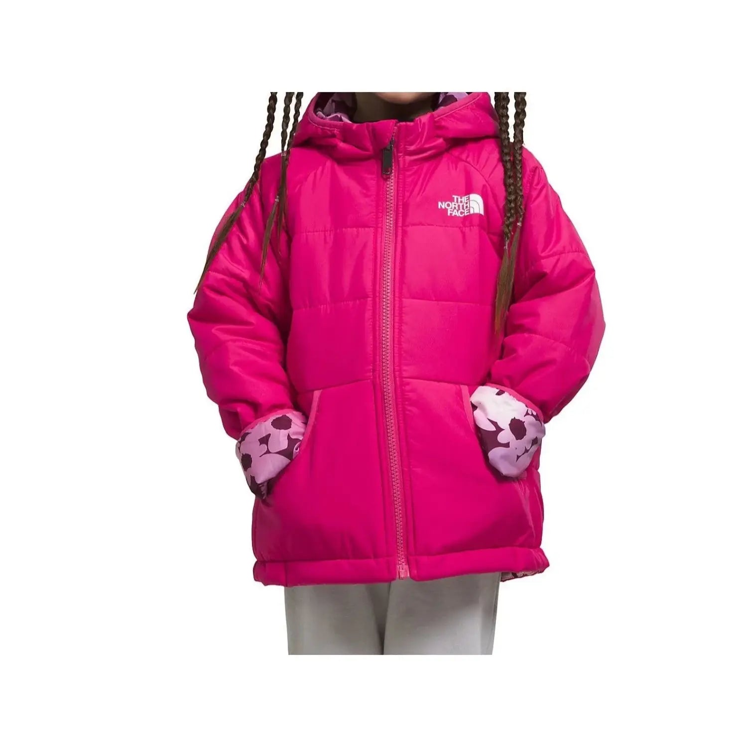 The North Face Kid's Perrito Reversible Hooded Jacket shown in Mr. Pink. color option.