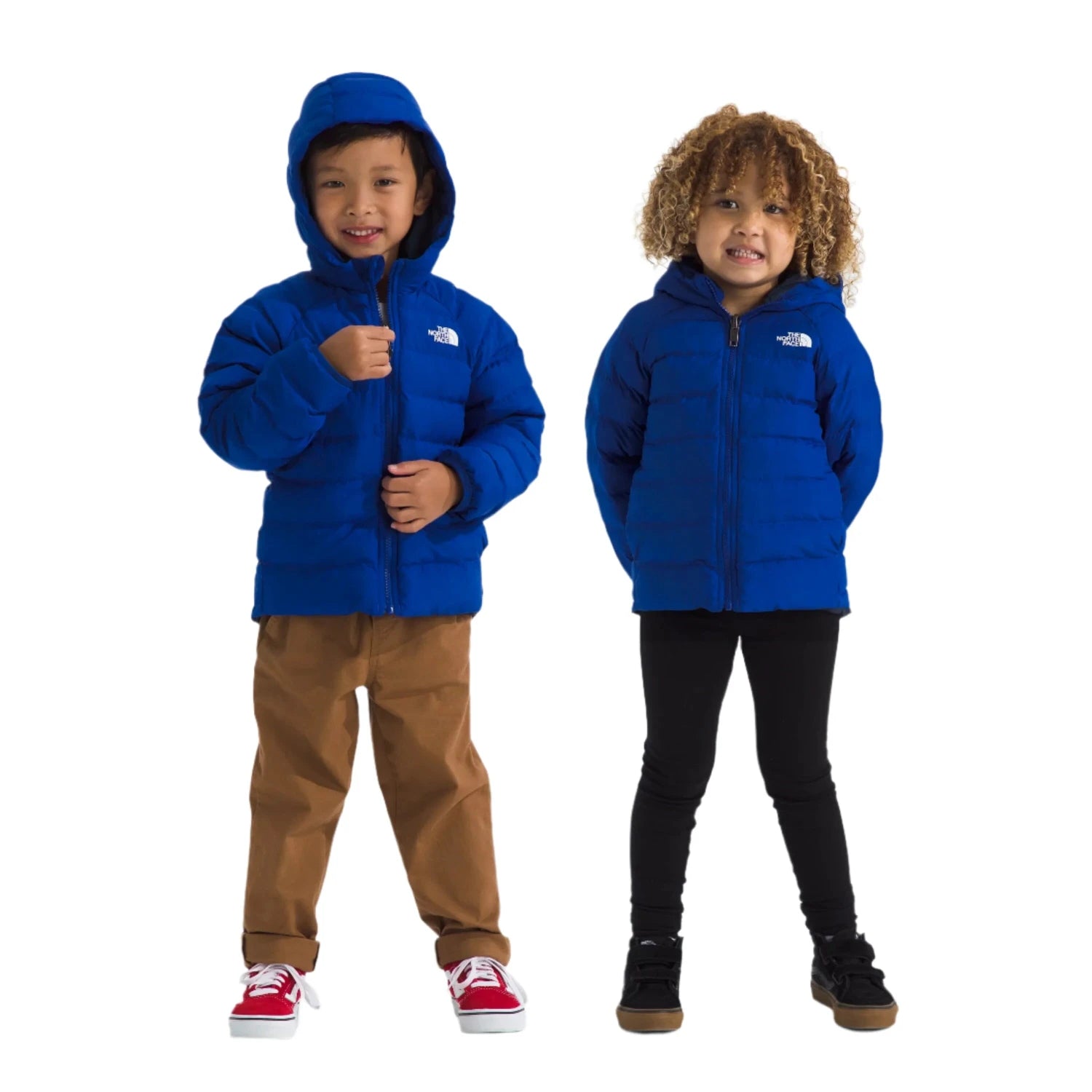 the north face kids reversible perrito hooded jacket in TNF blue front models view