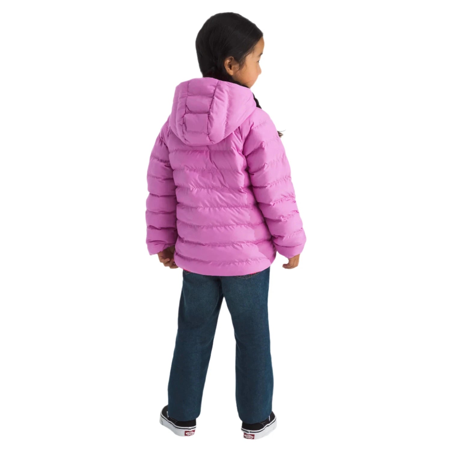 the north face kids reversible perrito hooded jacket in dragonfruit back model view