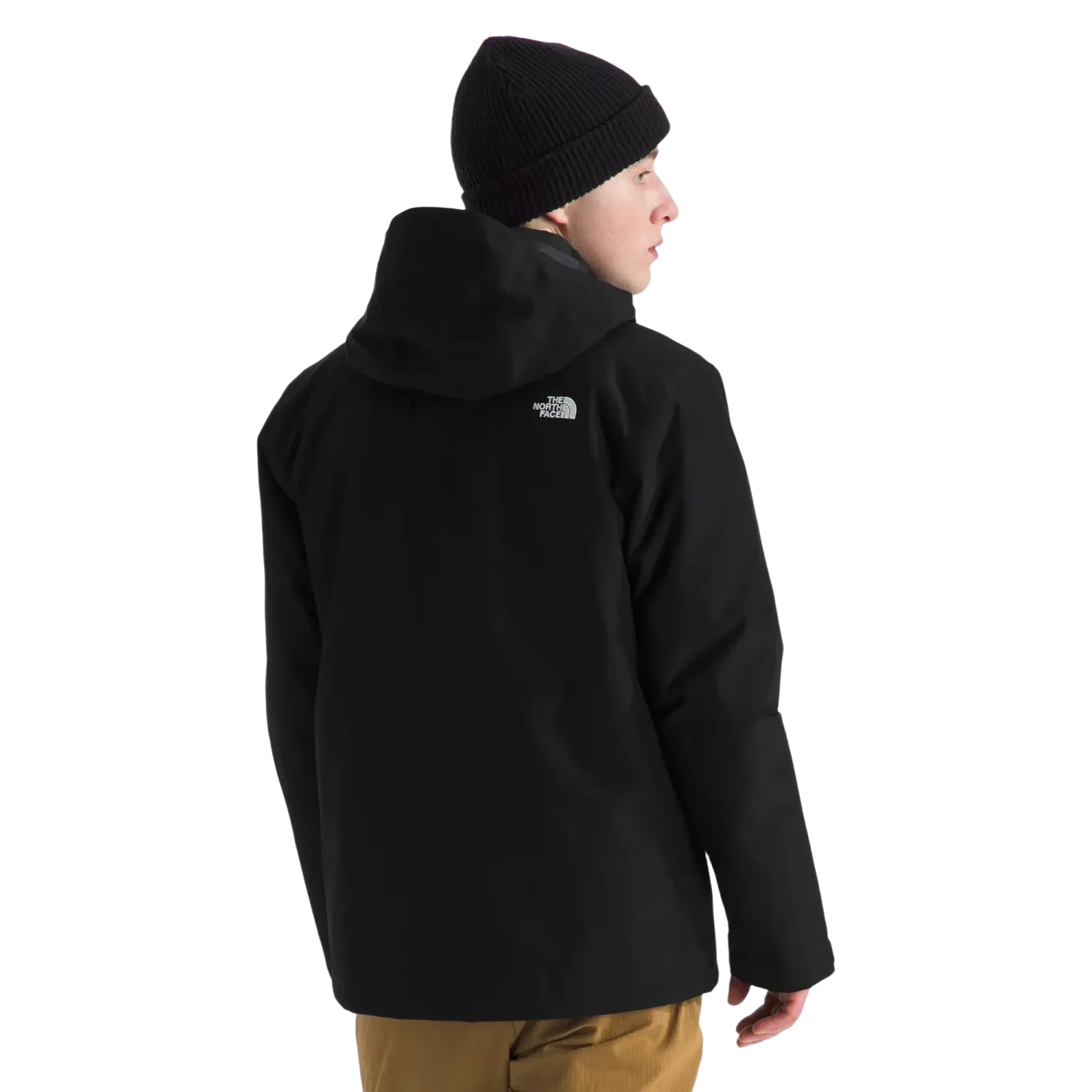 The North Face Men's Carto Mono Triclimate® Hooded Jacket in TNF Black, back view on model