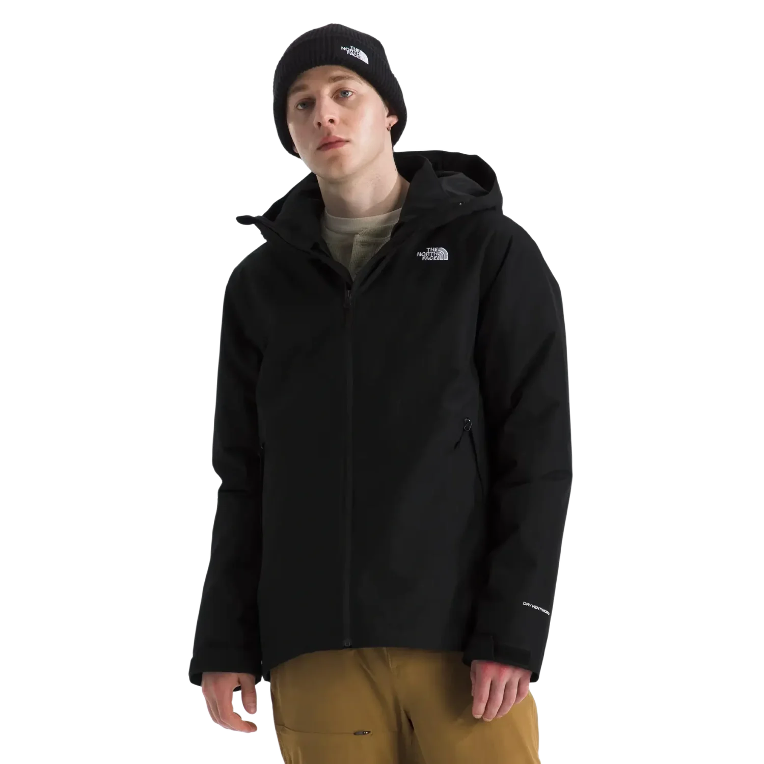The North Face Men's Carto Mono Triclimate® Hooded Jacket in TNF Black, front view on model 