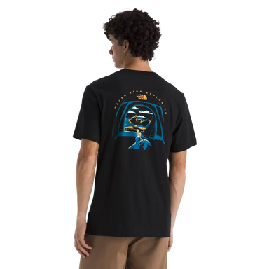 The North Face M's Evolution Tent Short-Sleeve Tee—Graphic in TNF Black, back view on model 