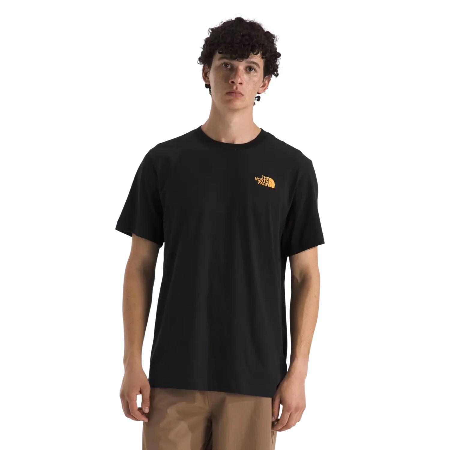 The North Face M's Evolution Tent Short-Sleeve Tee—Graphic in TNF Black, front view on model