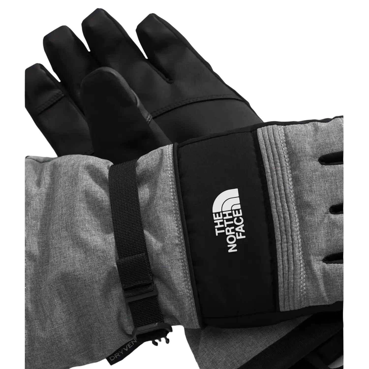 The North Face M's Montana Ski Glove in TNF Medium Grey Heather, view of gloves up close to see the details 
