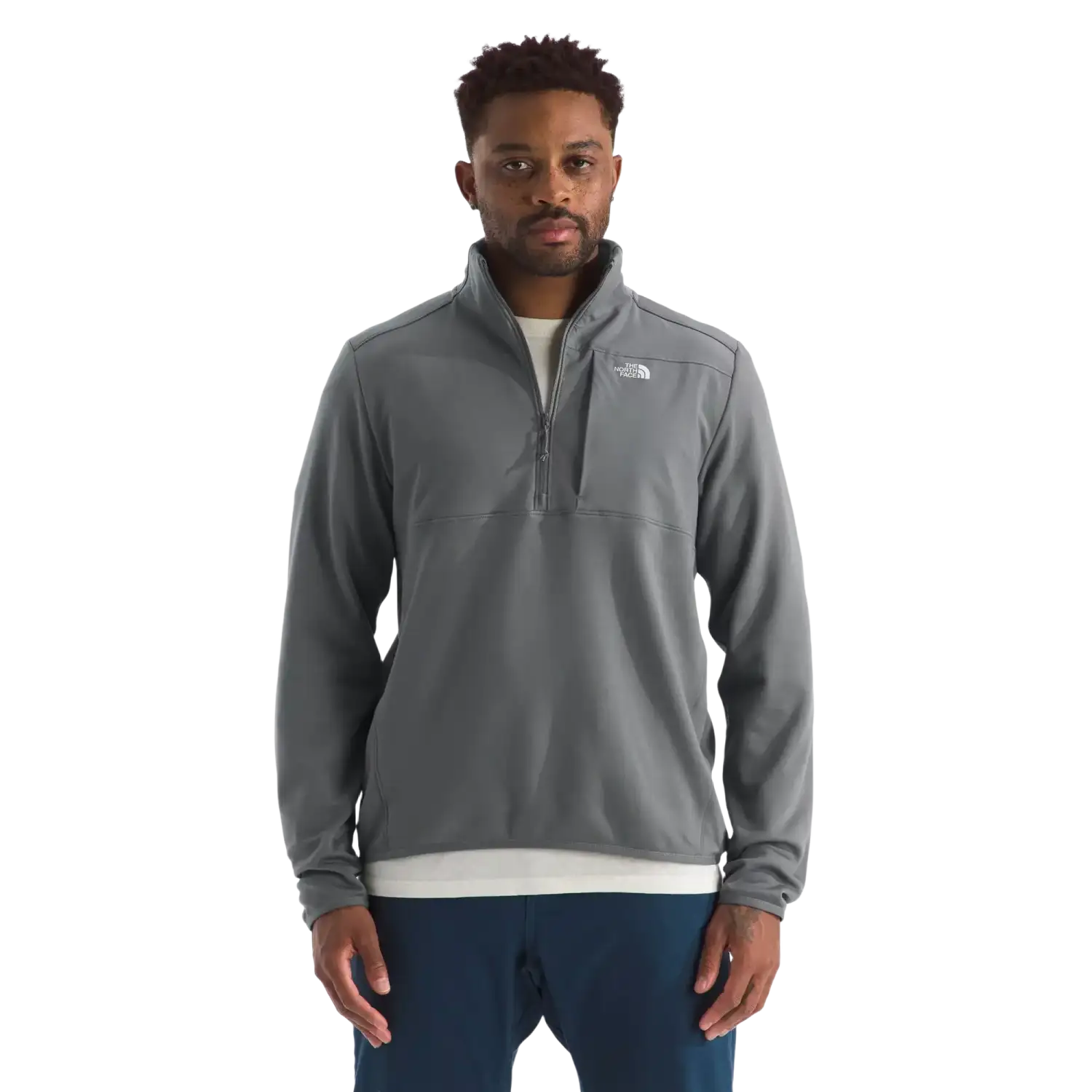 The North Face Men's TNF™ Performance Fleece ¼-Zip in Smoked Pearl, front view on model