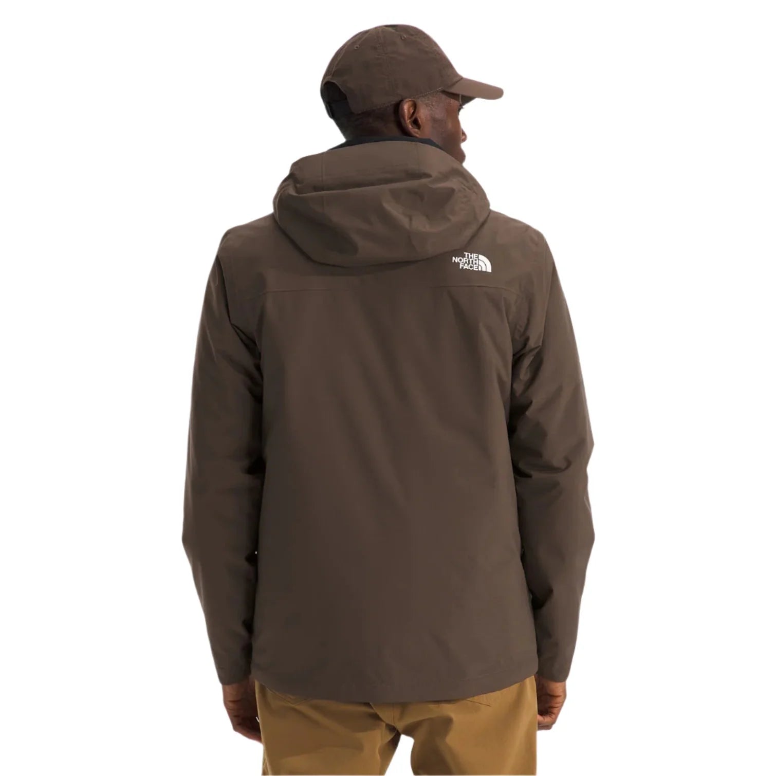 the north face mens carto triclimate jacket in smokey brown tnf black back model view