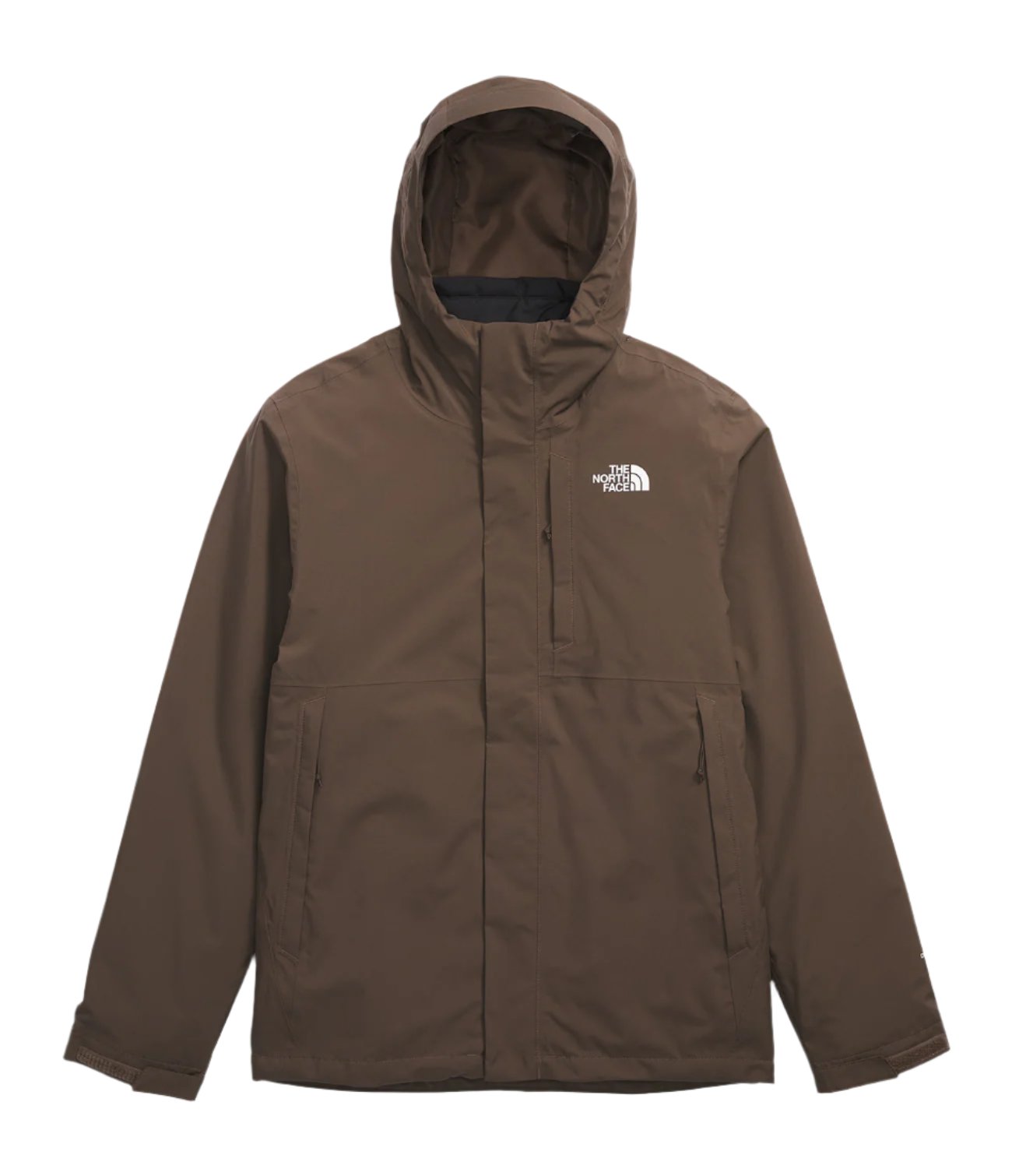 the north face mens carto triclimate jacket in smokey brown tnf black front flat view