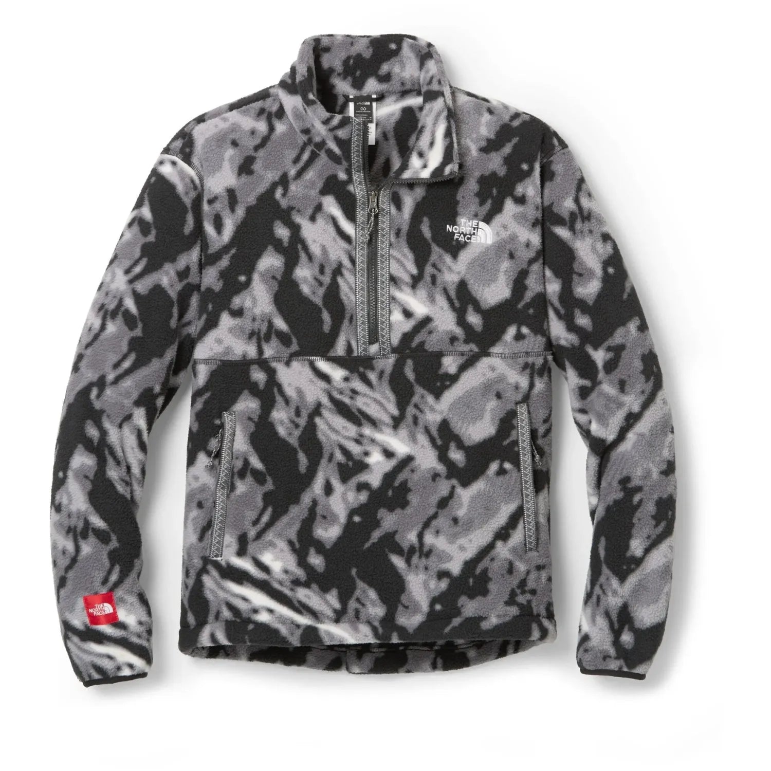 The North Face Men's Fleeski Quarter-Zip Pullover shown in the TNF Blak 3D Summit Mesh Print color option. Front view.