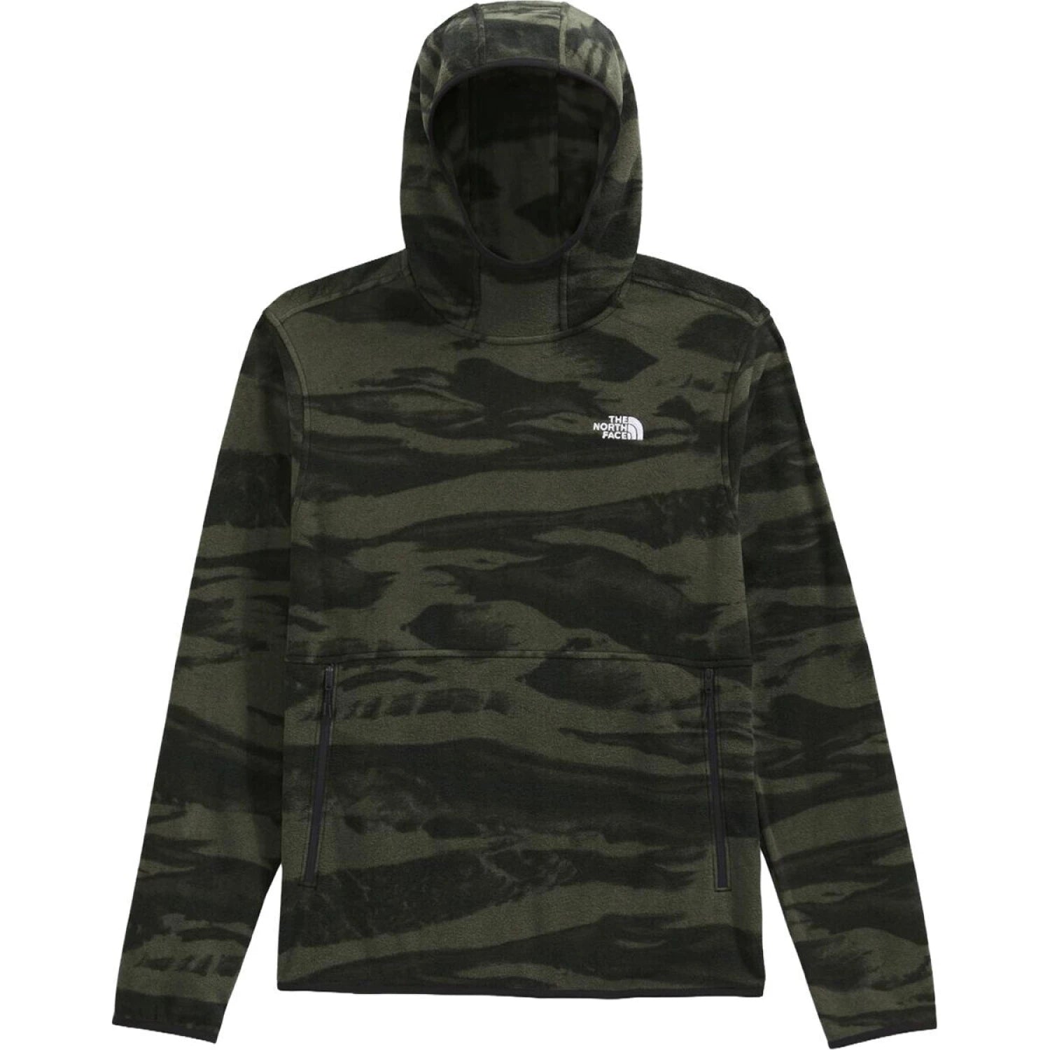 The North Face Men's Glacier Fleece Pullover Print Hoodie in new taupe green print, flat front view