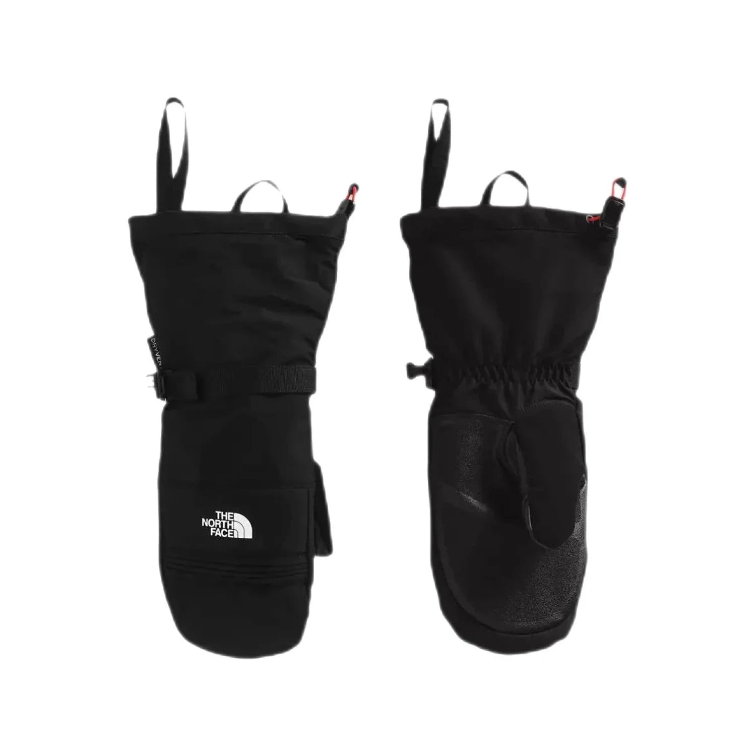 The North Face Men’s Montana Ski Mitts shown in the Black color option. Front and back view.