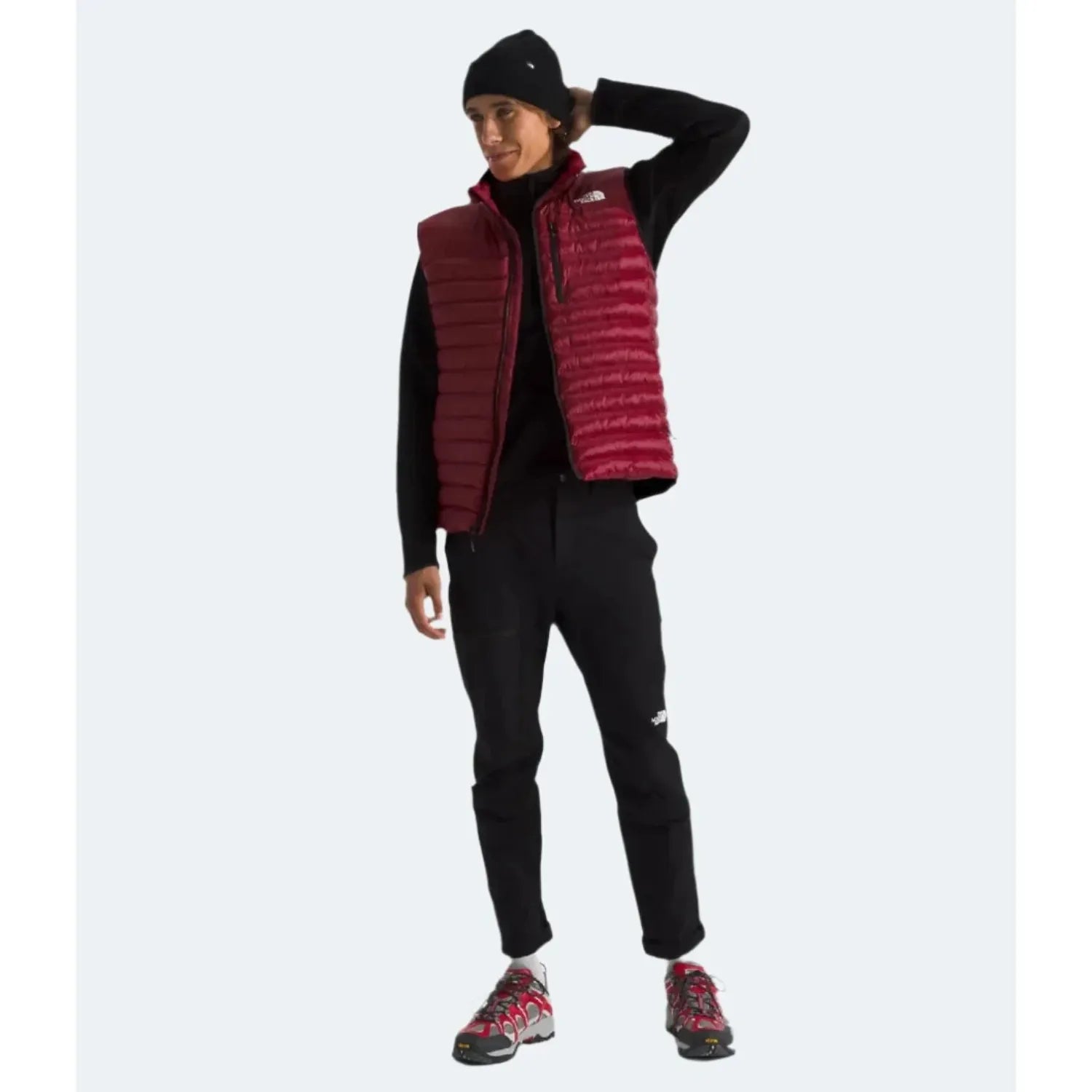 The North Face Men's Terra Peak Vest shown in the Beetroot color option. Front view on model.