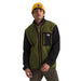 the north face mens yumiori full zip fleece in forest olive, tnf black, and amber green front model view