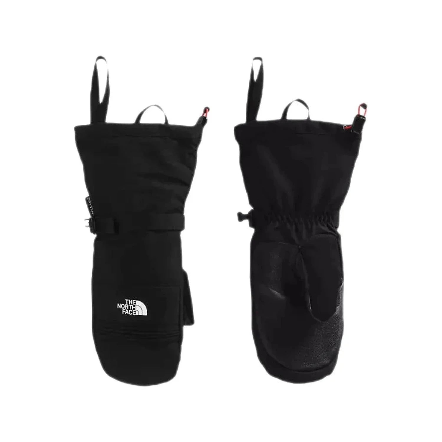 The North Face Women’s Montana Ski Mitts shown in the Black Color option. Front and back view.
