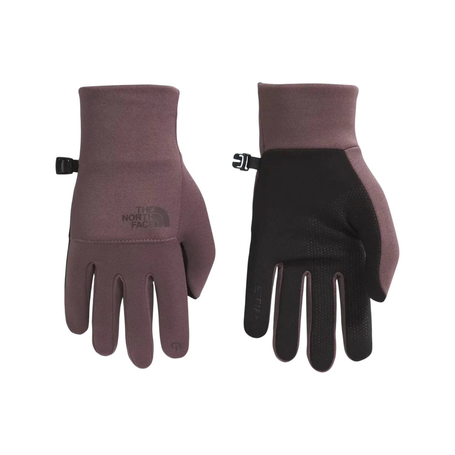 The North Face Women's Etip™ Recycled Gloves in Tawny Quartz, front and back view flat