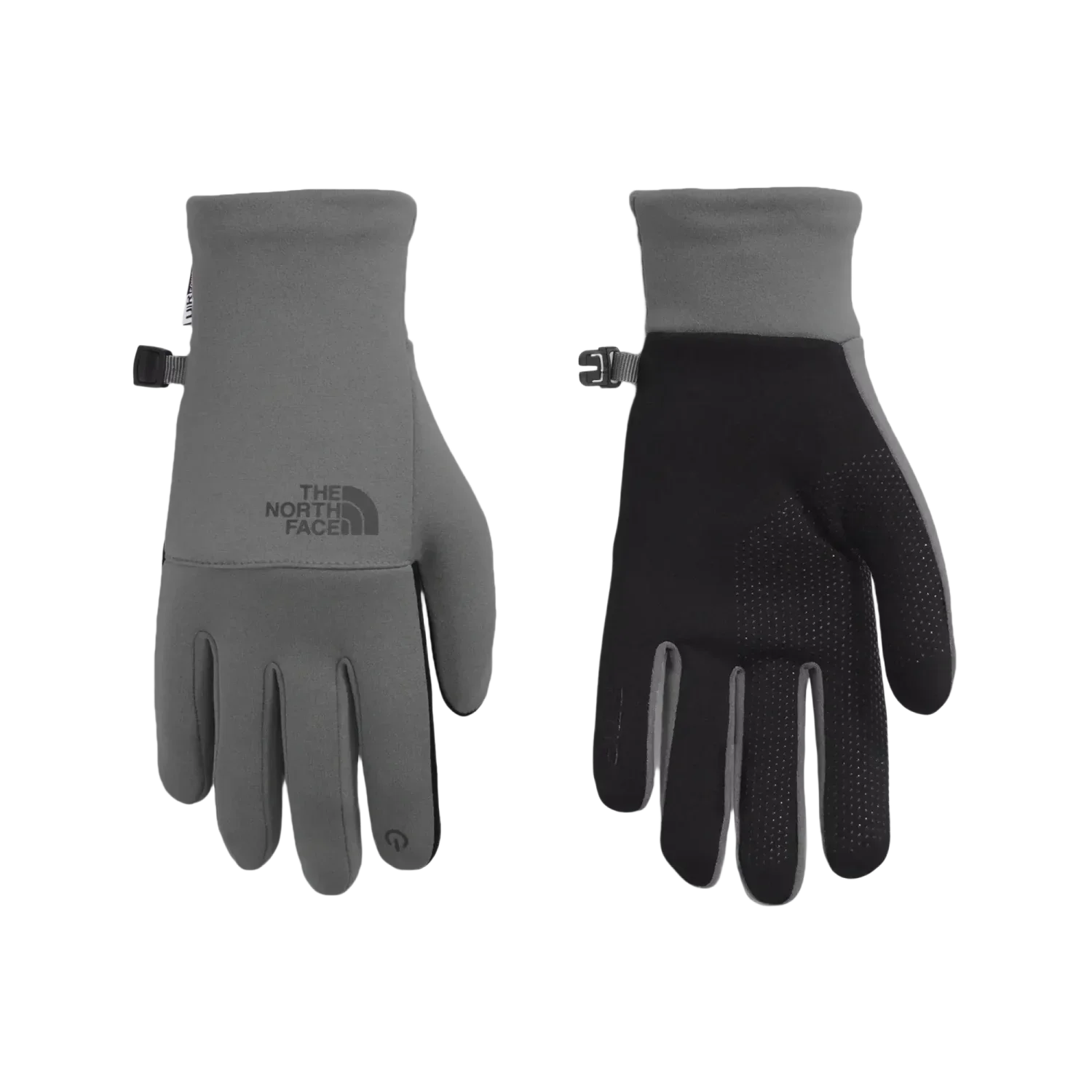 The North Face Women's Etip™ Recycled Gloves in TNF Med Grey Heather, front and back view flat