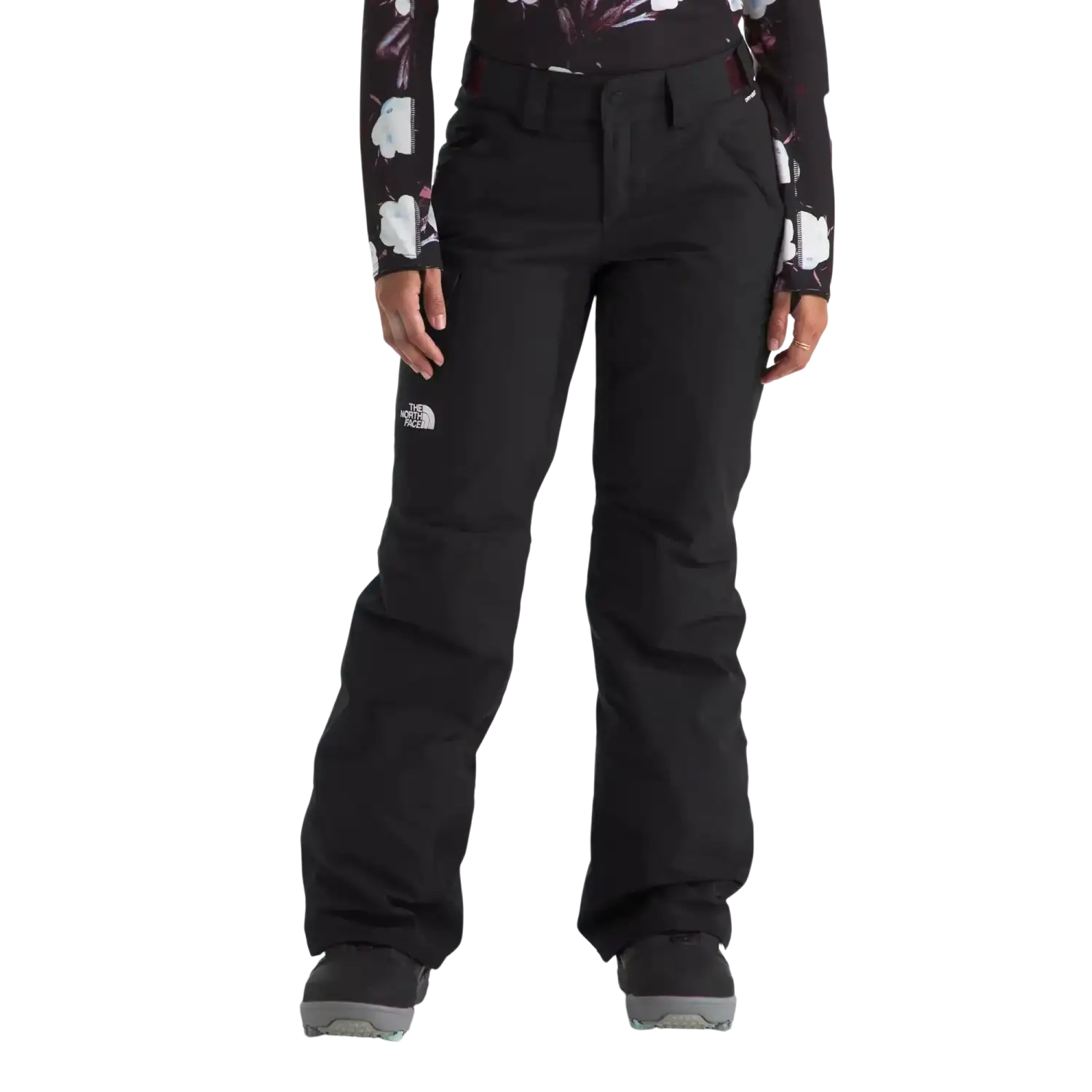 The North Face Women's Freedom Insulated Pants in TNF Black, front view on model 