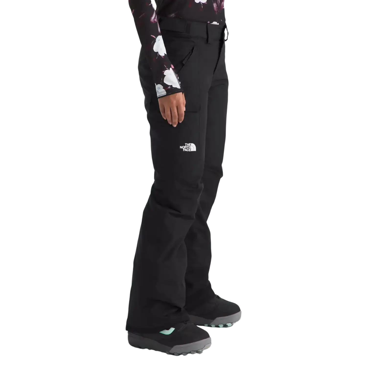 The North Face Women's Freedom Insulated Pants in TNF Black, side view on model 