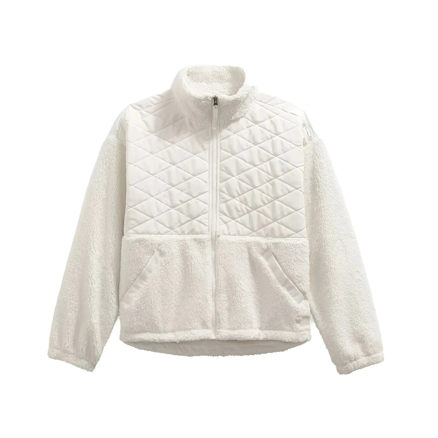 The North Face Women's Cabin Fleece Full Zip in white dune, flat front view