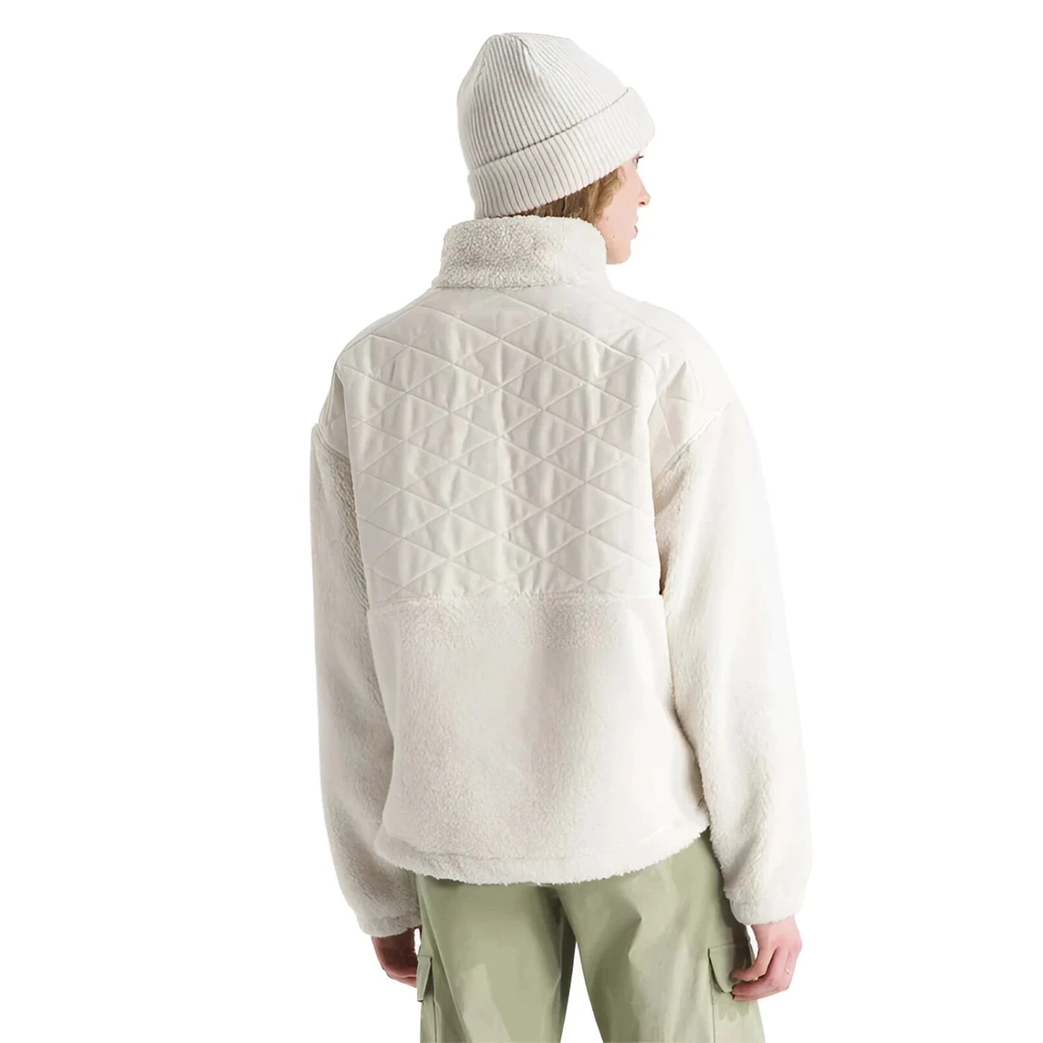 The North Face Women's Cabin Fleece Full Zip in white dune, on model back view