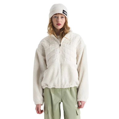 The North Face Women's Cabin Fleece Full Zip in white dune, on model front view