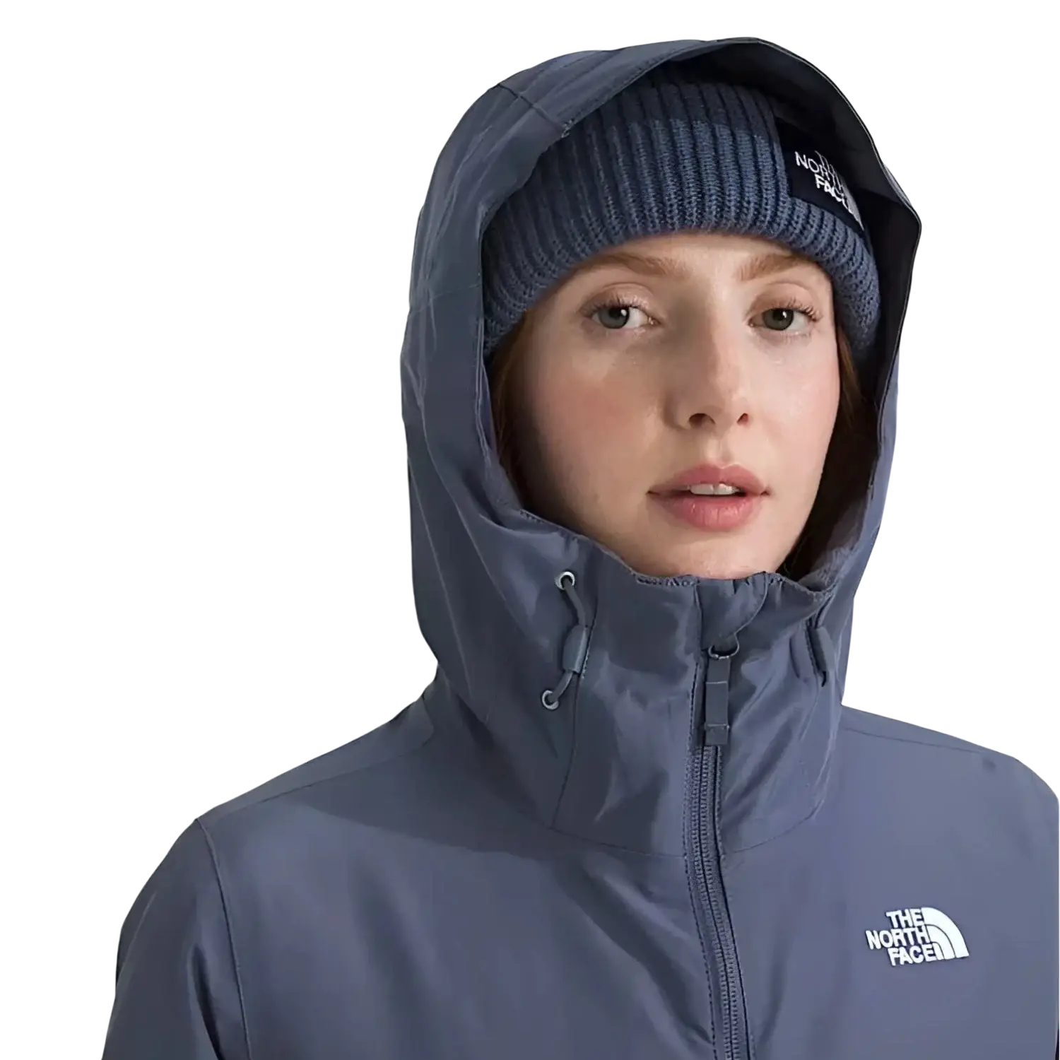 The North Face Women's Carto Mono Triclimate® Hooded Jacket in twilight galaxy, model hood up