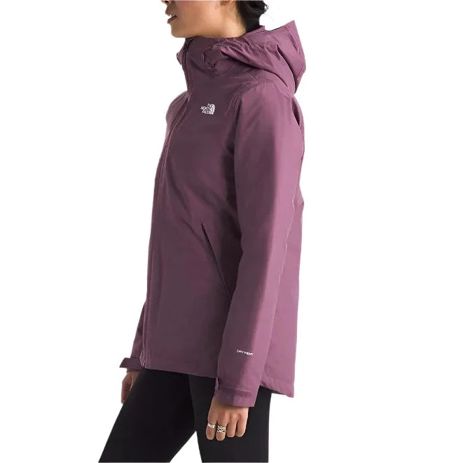 the north face women's carto triclimate jacket in midnight mauve side model view