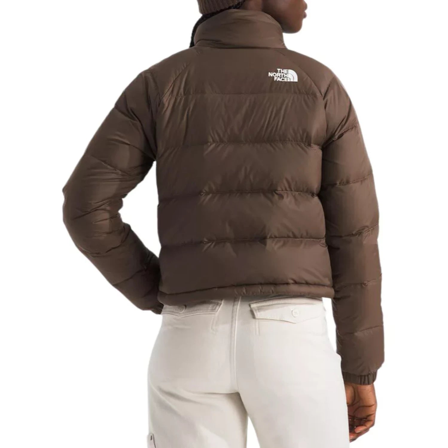 the north face womens hyrdrenlite down jacket back view with model