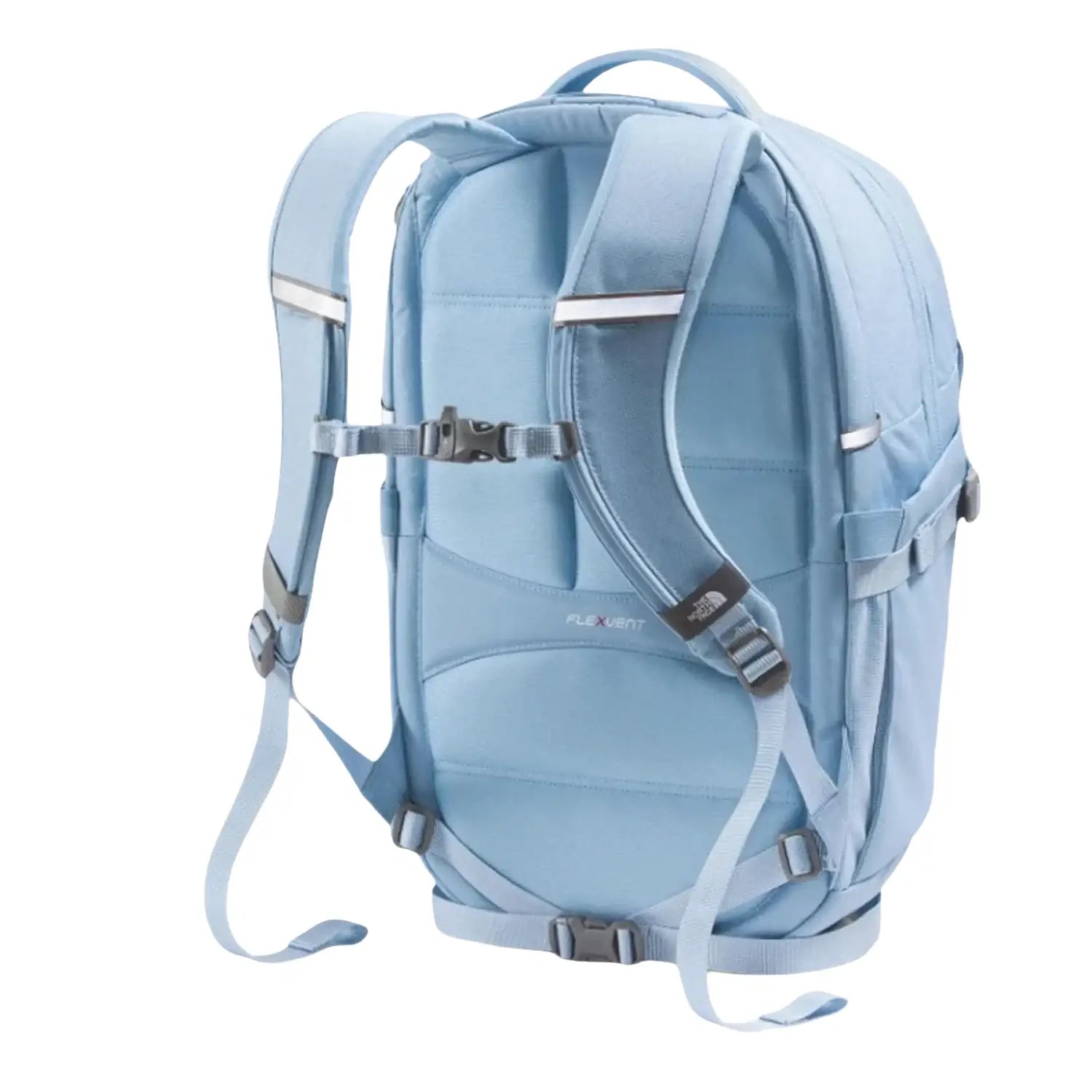 The North Face Women's Recon Backpack in dark steel blue heather & steel blue, back side angle