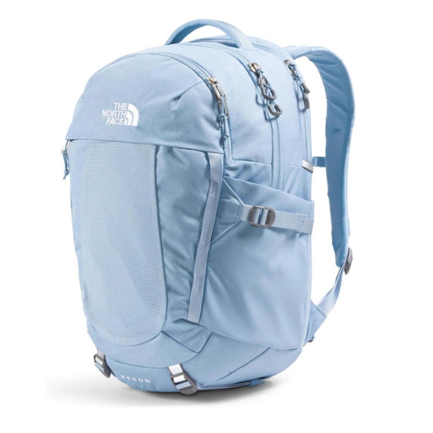 The North Face Women's Recon Backpack in dark steel blue heather & steel blue, front side angle