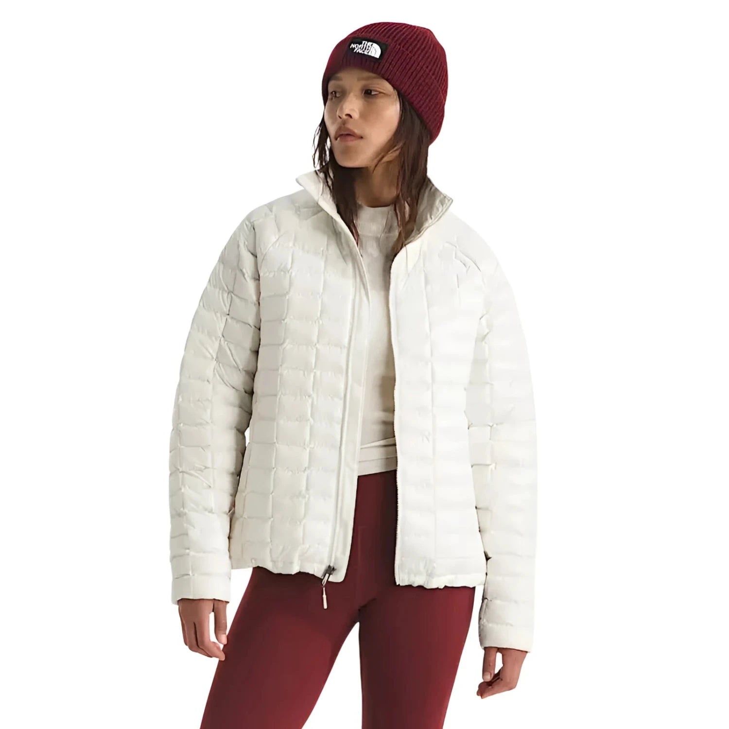 The North Face Women's THERMOBALL™ Jacket in white dune, on model front view