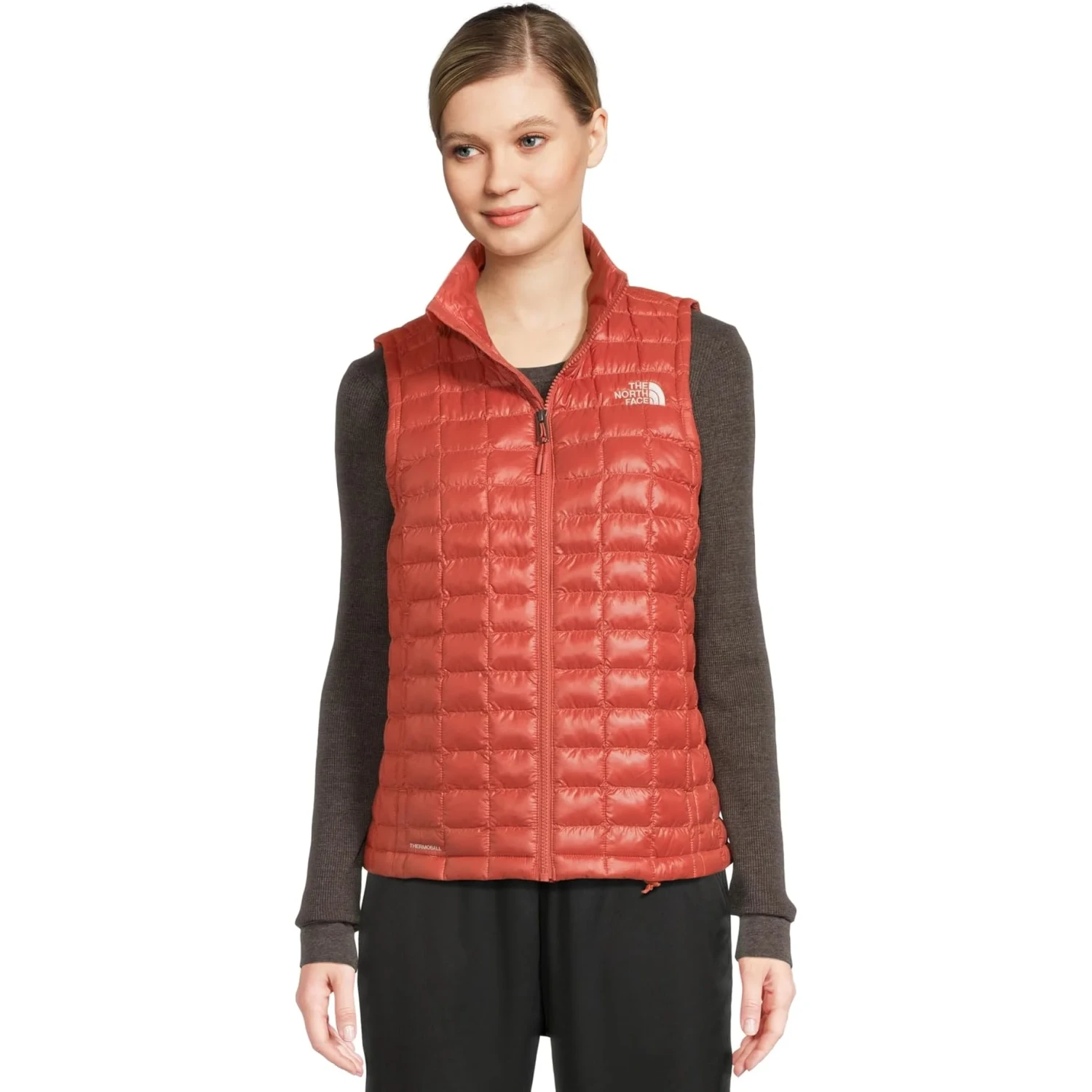 The North Face Women's THERMOBALL™ Vest in mars red, on model front view