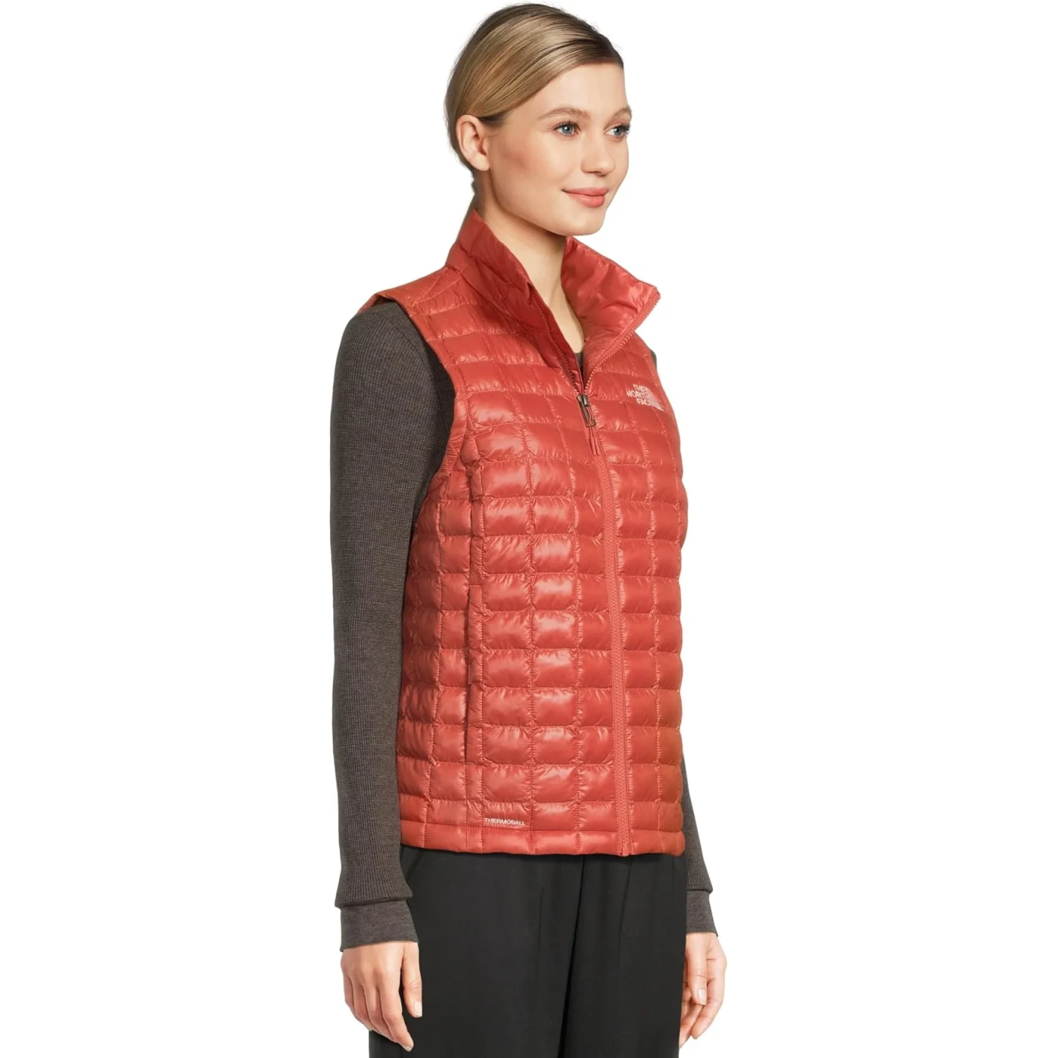 The North Face Women's THERMOBALL™ Vest in mars red, on model front view