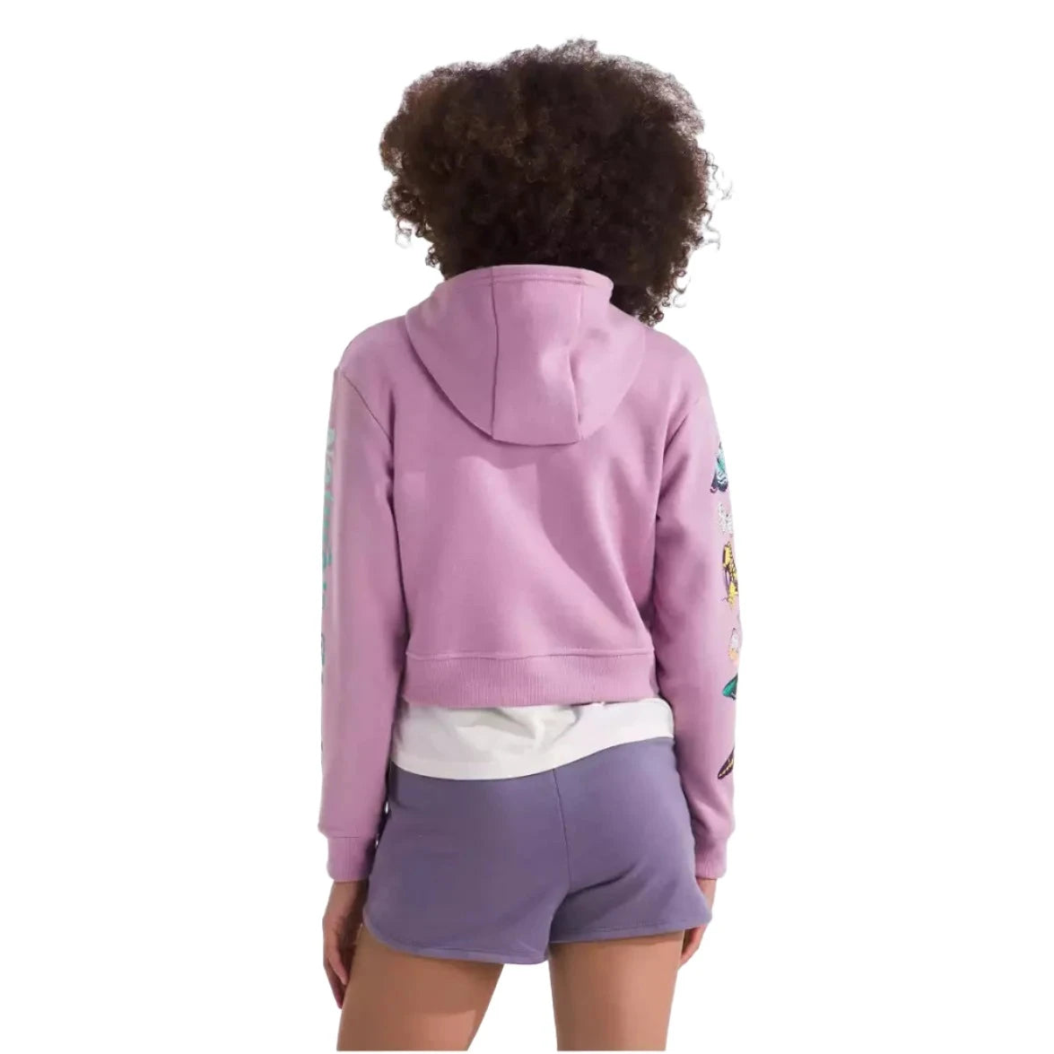 The North Face K's Camp Fleece Pullover Hoodie, Mineral Purple Nature, back view on model