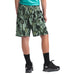 The North Face K's Never Stop Shorts, Misty Sage Camo Print, back view on model