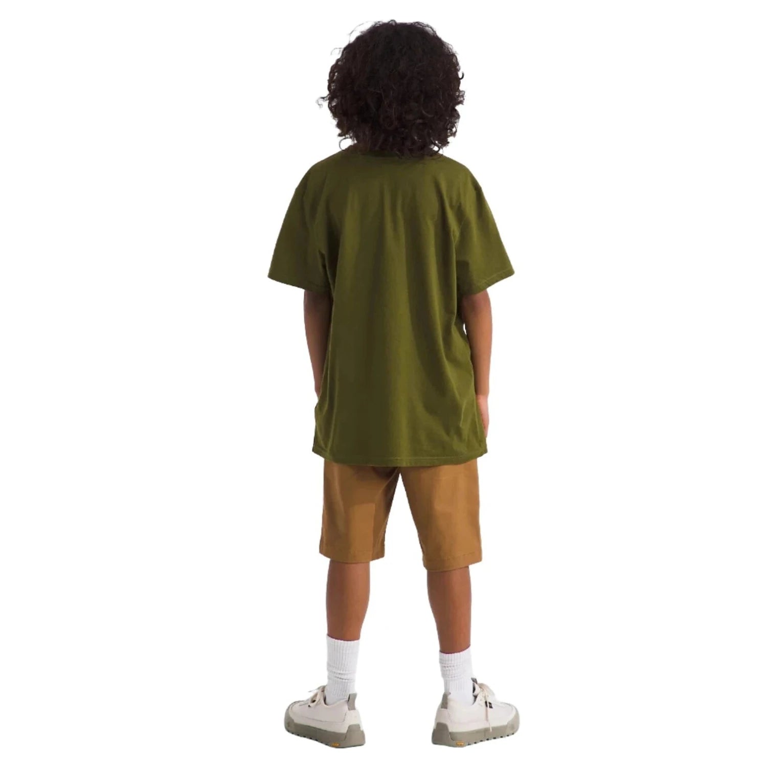 The North Face K's Short-Sleeve Graphic Tee, Forest Olive, back view on model