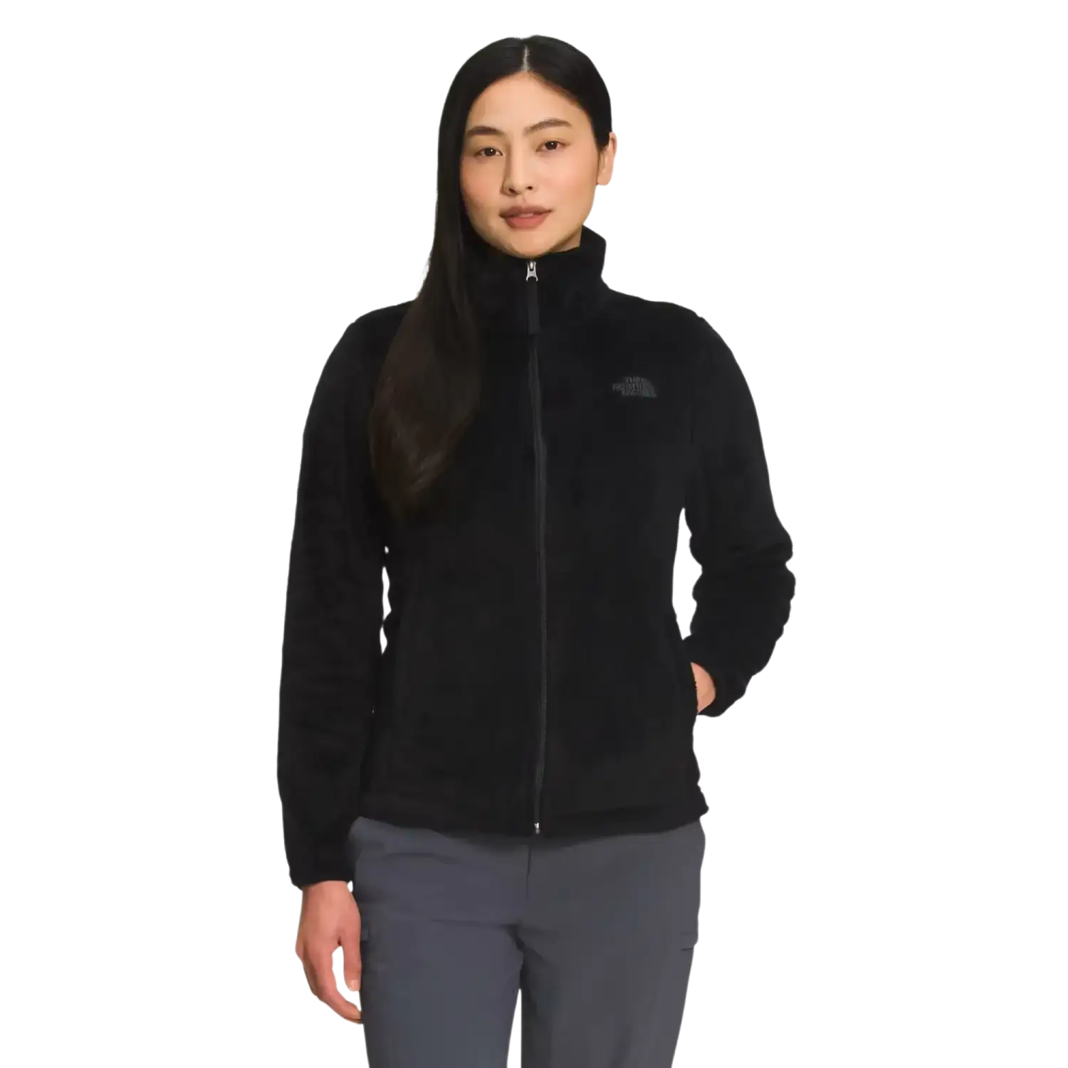 The North Face Women's Osito Jacket in TNF Black, front view on model 