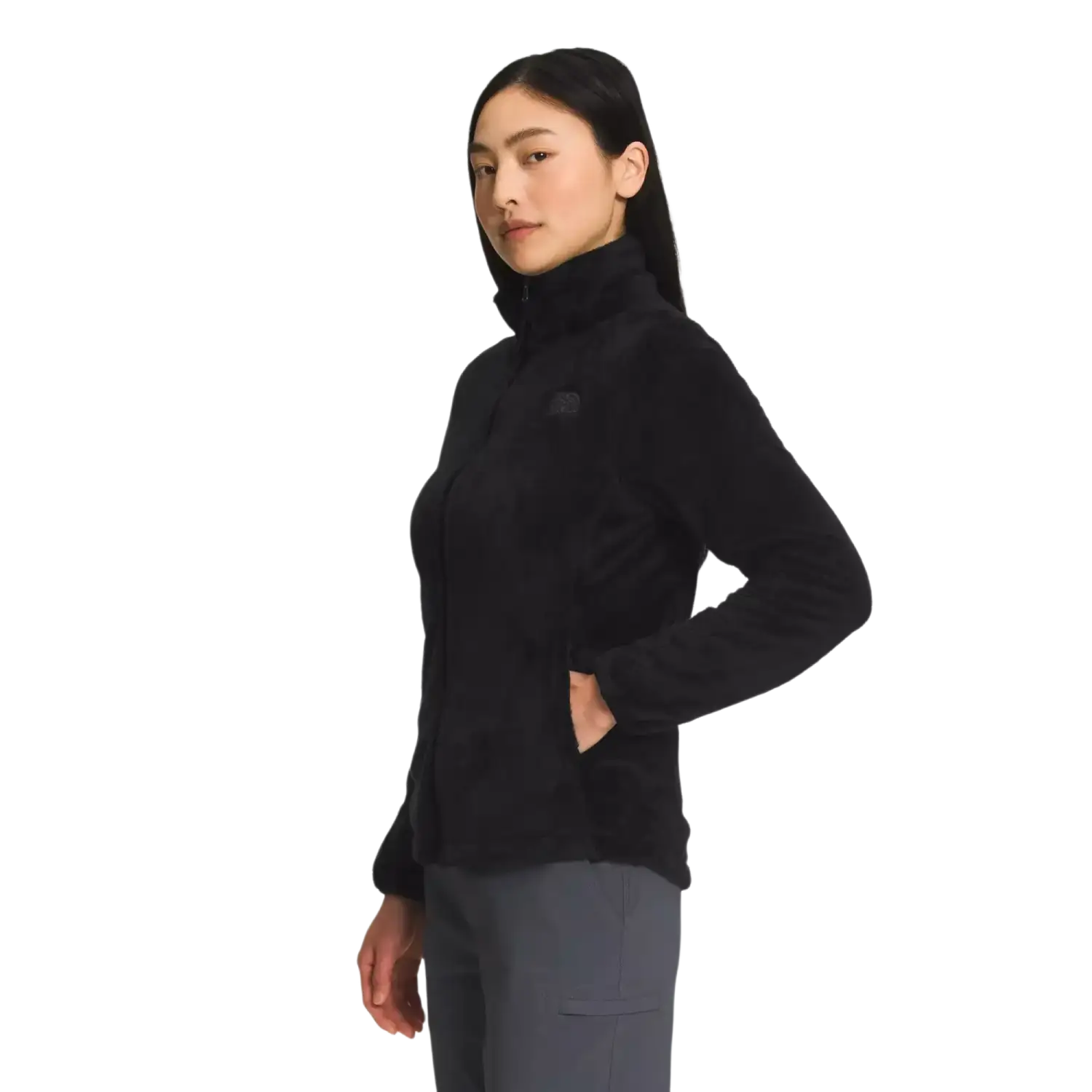 The North Face Women's Osito Jacket in TNF Black, side view on model 