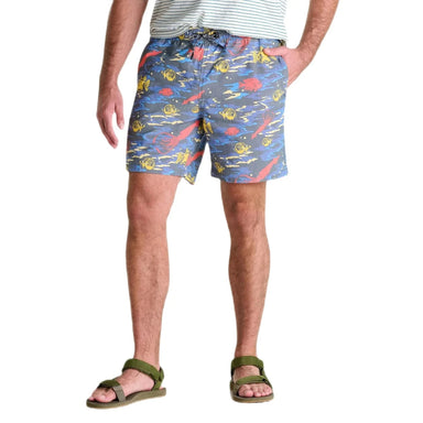 Toad&Co M's Boundless Pull-On Short, Sea Blue Fish Print, front view on model