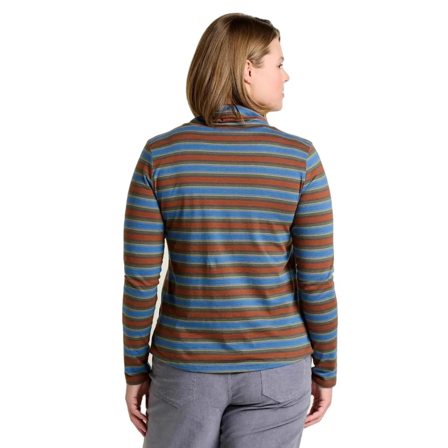 Toad & Co W's Maisey Long Sleeve T-Neck, Cornflower Stripe, back view on model