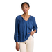 Toad & Co Women's Primo Peasant Top, Deep Sea, front view on model 